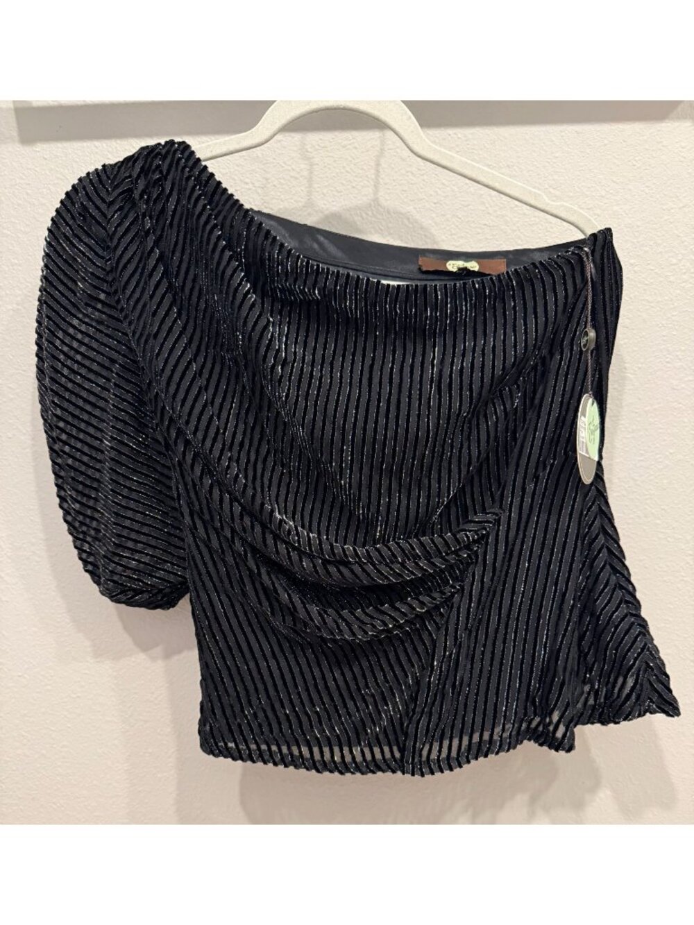 Eva Franco Women's One Shoulder Pleated Black Daphne Top Size 4 Dressy Shimmer